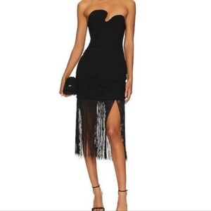 NEW Amanda Uprichard Black Strapless Fringe Puzzle Dress